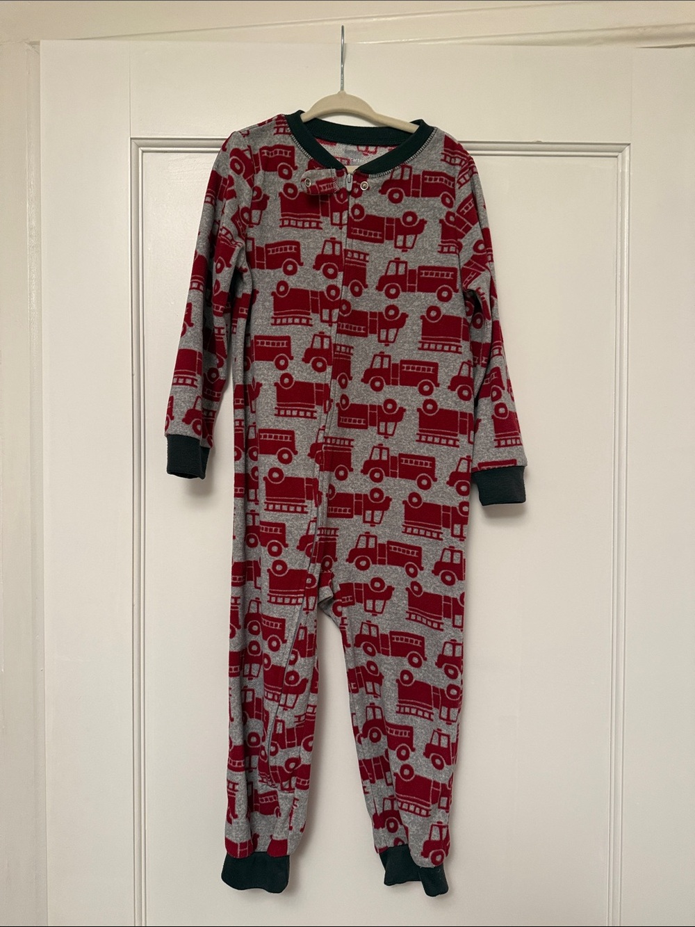 Carter's Red and Gray Firetruck Print One-Piece Footie 4T